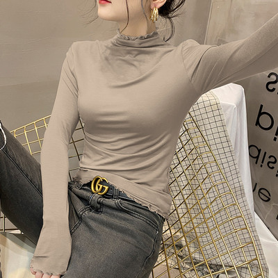 Ежедневна вталена блуза с дълъг ръкав и поло яка за жени