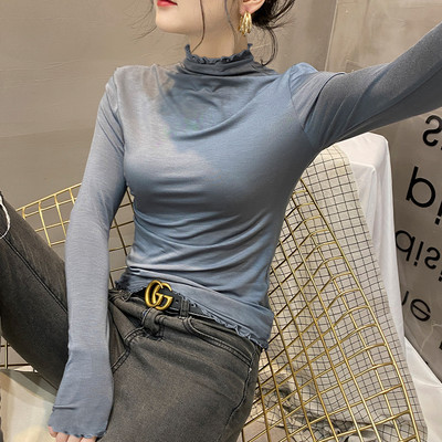 Ежедневна вталена блуза с дълъг ръкав и поло яка за жени