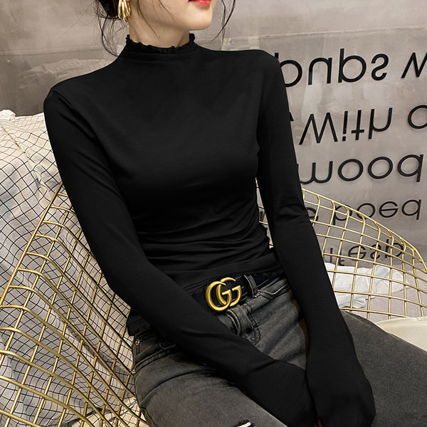 Ежедневна вталена блуза с дълъг ръкав и поло яка за жени