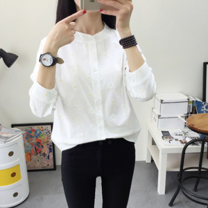 Proljeće Ljeto Košulja Cvjetni print dugih rukava Ženske bluze Ženske ležerne košulje Studentice Svježe šik Tunike Topovi Blusas femininas