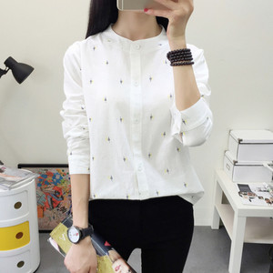 Proljeće Ljeto Košulja Cvjetni print dugih rukava Ženske bluze Ženske ležerne košulje Studentice Svježe šik Tunike Topovi Blusas femininas