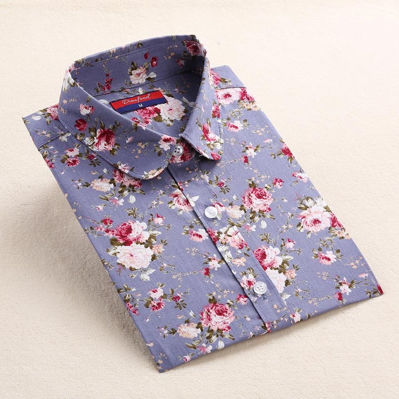 Dioufond naiste puuvillased pluusid suvised armsad sidrunilindude trükiga pikkade varrukatega pluusisärk, naiste topsid 2018. aasta uus