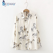 Ženska satenska bluza sa spuštenim ovratnikom s printom konja Ženska košulja dugih rukava Ležerna ženska široka majica Blusas