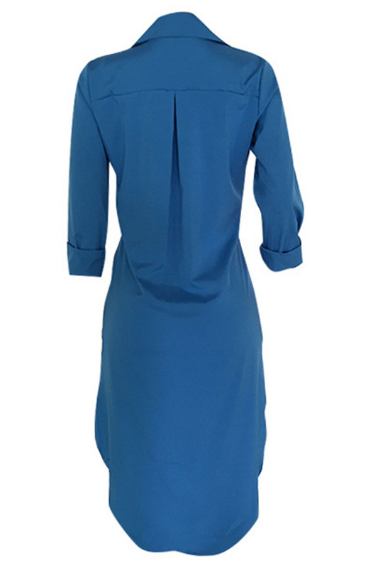 Nyári női divat Cool kék farmer farmer sima rövid gombos lehajtható gallér, hosszú ujjú alkalmi bő ing blúz ruha