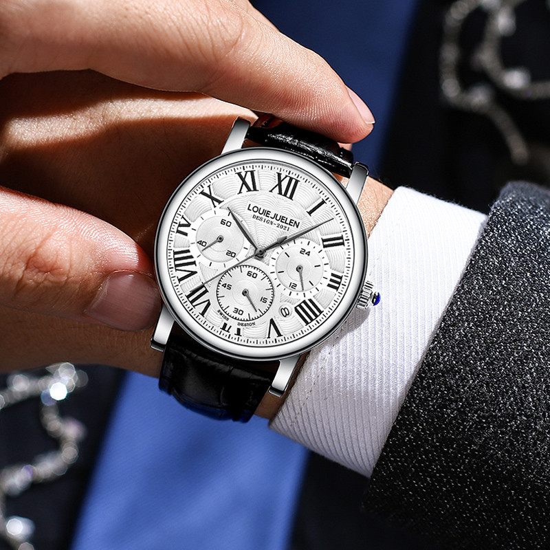 Modni muški satovi 2022. Vrhunska robna marka, luksuzni kvarcni muški remen od prave kože, poslovni ležerni sat s kronografom za muškarce