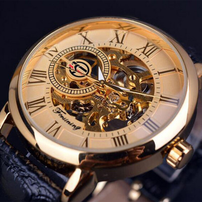 RELOGIOSLAND Ceas mecanic de afaceri de înaltă calitate pentru bărbați, cu ceas cu bandă din piele naturală