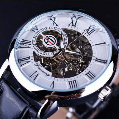 RELOGIOSLAND Ceas mecanic de afaceri de înaltă calitate pentru bărbați, cu ceas cu bandă din piele naturală