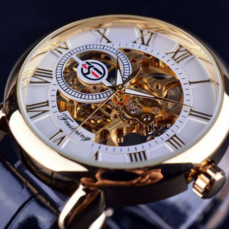 RELOGIOSLAND Ceas mecanic de afaceri de înaltă calitate pentru bărbați, cu ceas cu bandă din piele naturală