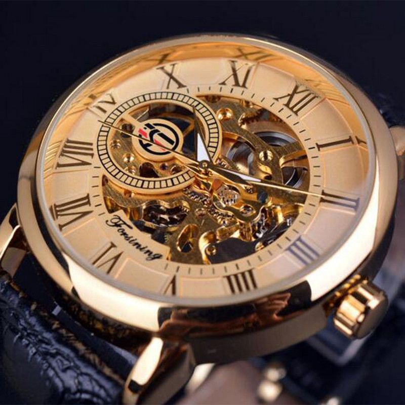 RELOGIOSLAND Ceas mecanic de afaceri de înaltă calitate pentru bărbați, cu ceas cu bandă din piele naturală