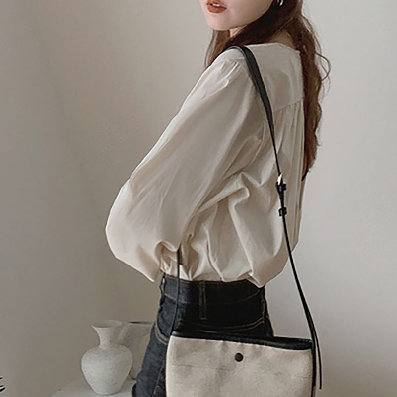 Cămăși femei simple retro ocazional la modă solide largi la un singur piept largi Ulzzang stil coreean delicat bluze elegante pentru dama nou