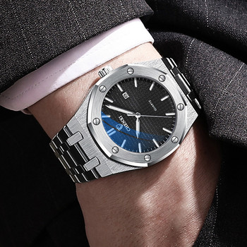 Ежедневни мъжки часовници с голям циферблат Луксозен календарен часовник с лента от неръждаема стомана за мъже Най-добрата марка водоустойчив кварцов минималистичен часовник