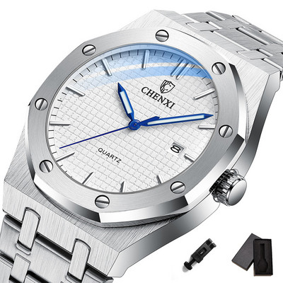 Nagy számlapú alkalmi férfi karórák Luxus, rozsdamentes acél szalagos, naptári karóra férfiaknak Top márkájú vízálló kvarc minimalista óra