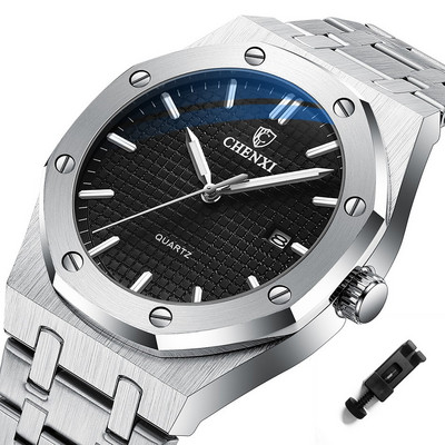 Nagy számlapú alkalmi férfi karórák Luxus, rozsdamentes acél szalagos, naptári karóra férfiaknak Top márkájú vízálló kvarc minimalista óra