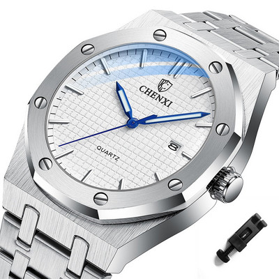 Nagy számlapú alkalmi férfi karórák Luxus, rozsdamentes acél szalagos, naptári karóra férfiaknak Top márkájú vízálló kvarc minimalista óra