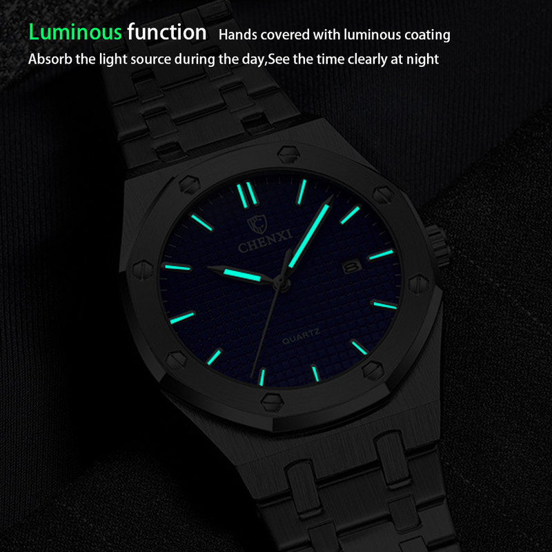 Nagy számlapú alkalmi férfi karórák Luxus, rozsdamentes acél szalagos, naptári karóra férfiaknak Top márkájú vízálló kvarc minimalista óra