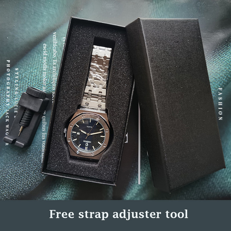 Nagy számlapú alkalmi férfi karórák Luxus, rozsdamentes acél szalagos, naptári karóra férfiaknak Top márkájú vízálló kvarc minimalista óra