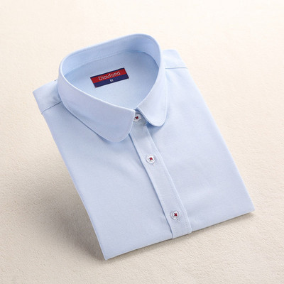 Moteriška medvilnė Elegantiška medvilninė palaidinė ilgomis rankovėmis Kasdieniai solidūs marškiniai Balta moteriška palaidinė Palaidinė Didesnio dydžio mokyklinė palaidinė Dioufond