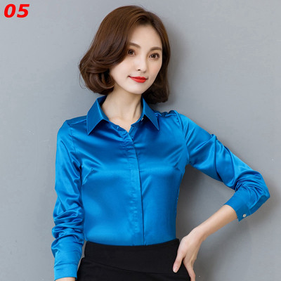 Stinlicher Satenska svilena košulja Ženska proljeće Jesen Elegantna radna odjeća Gornje korejske modne bijele plave crne bluze