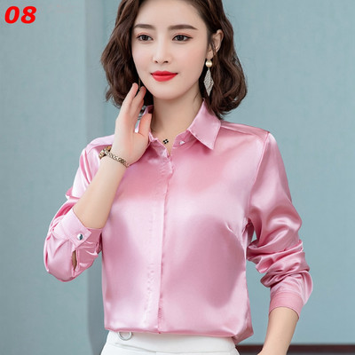 Stinlicher Satenska svilena košulja Ženska proljeće Jesen Elegantna radna odjeća Gornje korejske modne bijele plave crne bluze