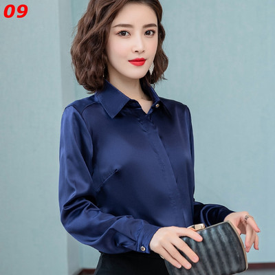 Stinlicher Satenska svilena košulja Ženska proljeće Jesen Elegantna radna odjeća Gornje korejske modne bijele plave crne bluze