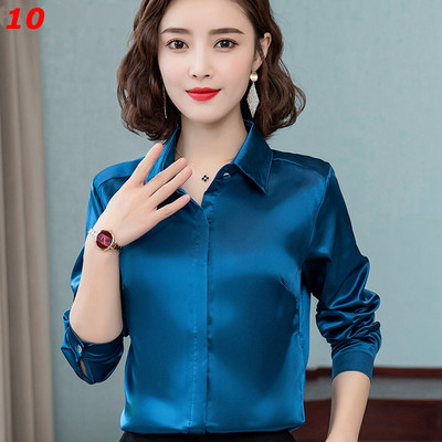 Stinlicher Satenska svilena košulja Ženska proljeće Jesen Elegantna radna odjeća Gornje korejske modne bijele plave crne bluze