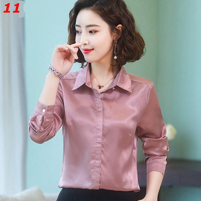Stinlicher Satenska svilena košulja Ženska proljeće Jesen Elegantna radna odjeća Gornje korejske modne bijele plave crne bluze