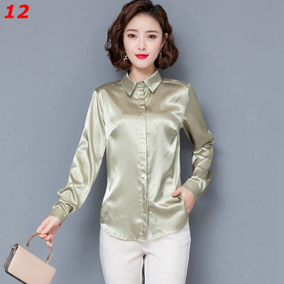 Stinlicher Satenska svilena košulja Ženska proljeće Jesen Elegantna radna odjeća Gornje korejske modne bijele plave crne bluze