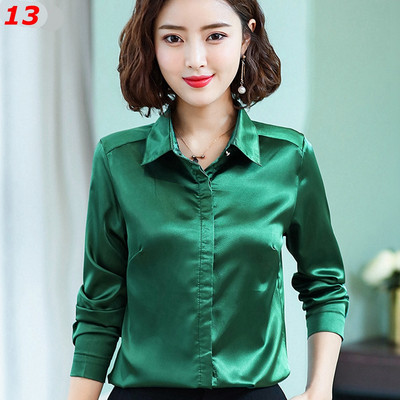 Stinlicher Satenska svilena košulja Ženska proljeće Jesen Elegantna radna odjeća Gornje korejske modne bijele plave crne bluze