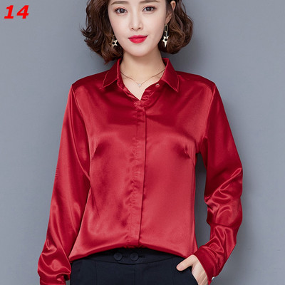 Stinlicher Satenska svilena košulja Ženska proljeće Jesen Elegantna radna odjeća Gornje korejske modne bijele plave crne bluze
