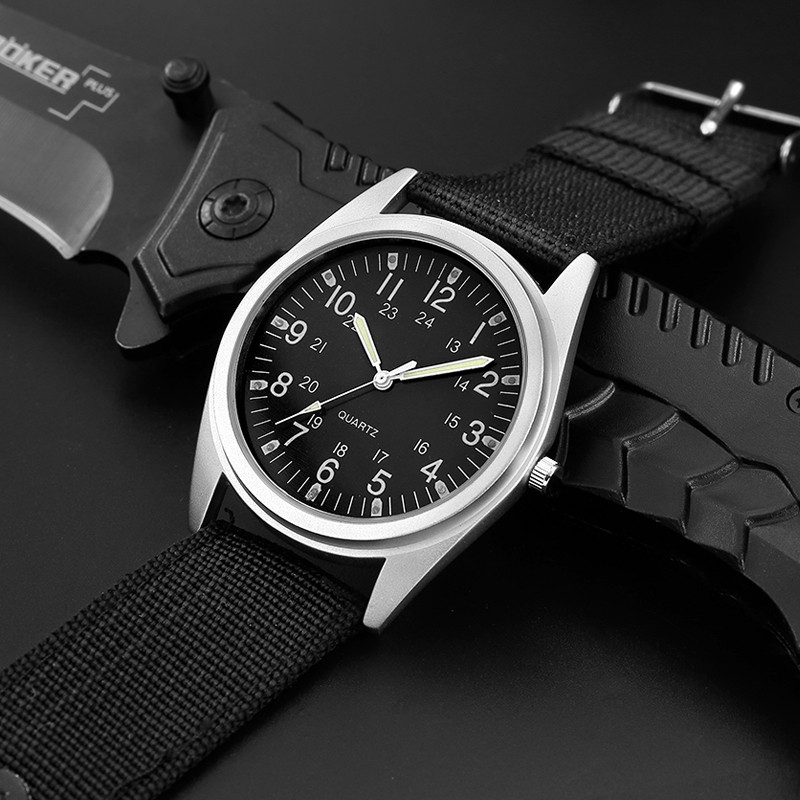 Egyszerű kvarc óra Férfi világító kezek szőtt vászon öv fluoreszkáló zöld férfi karóra divat férfi naptár heti bemutató ajándék