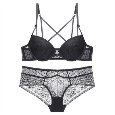 Női fehérnemű kétrészes keresztpántos melltartó és magas derekú bugyi