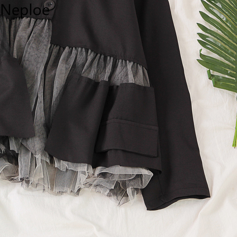 Neploe bluza Ženske mrežaste patchwork ovratnike s dugim rukavima Ženske majice široke ležerne ženske košulje s jednim kopčanjem 1A240