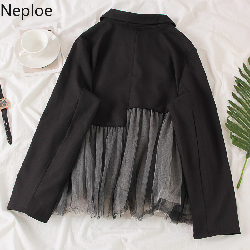 Neploe bluza Ženske mrežaste patchwork ovratnike s dugim rukavima Ženske majice široke ležerne ženske košulje s jednim kopčanjem 1A240