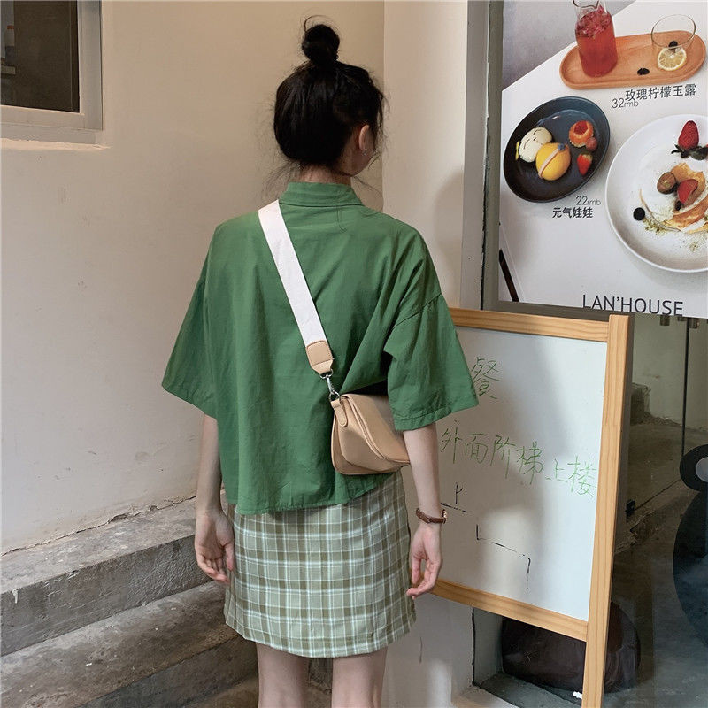 Moteriškos palaidinės su puse rankovių apykaklė Tvirta vasarinės kišenės BF Streetwear Studentams laisvi prašmatnūs, derantys vintažiniai marškinėliai