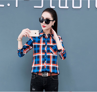 Bluză în carouri cu mânecă lungă de primăvară 2020, ocazional coreean, cămăși de stradă pentru femei Cămașă elegantă de birou 5XL de talie mare Topuri imprimate pentru femei