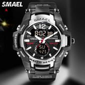 SMAEL Dual Time vojni sportski sat za muškarce Svjetleći vodootporni Quart digitalni ručni sat Budilica LED pozadinsko osvjetljenje Kalendar 1805