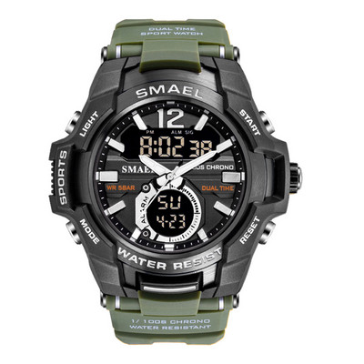 SMAEL Dual Time vojni sportski sat za muškarce Svjetleći vodootporni Quart digitalni ručni sat Budilica LED pozadinsko osvjetljenje Kalendar 1805