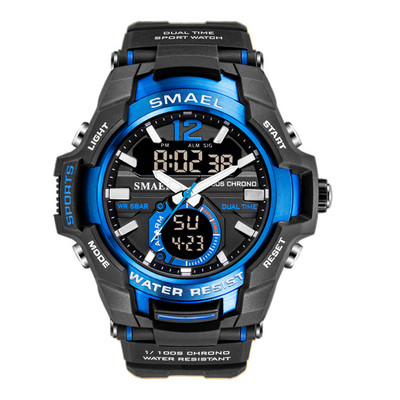 SMAEL Dual Time vojni sportski sat za muškarce Svjetleći vodootporni Quart digitalni ručni sat Budilica LED pozadinsko osvjetljenje Kalendar 1805