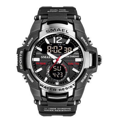 SMAEL Dual Time vojni sportski sat za muškarce Svjetleći vodootporni Quart digitalni ručni sat Budilica LED pozadinsko osvjetljenje Kalendar 1805