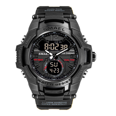 SMAEL Dual Time vojni sportski sat za muškarce Svjetleći vodootporni Quart digitalni ručni sat Budilica LED pozadinsko osvjetljenje Kalendar 1805