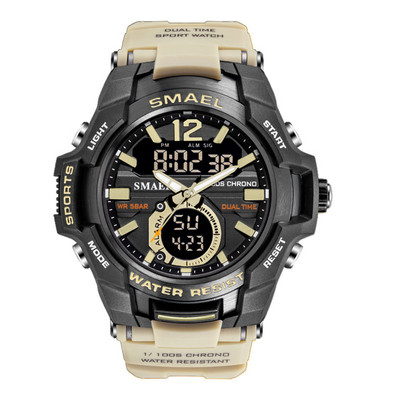 SMAEL Dual Time vojni sportski sat za muškarce Svjetleći vodootporni Quart digitalni ručni sat Budilica LED pozadinsko osvjetljenje Kalendar 1805