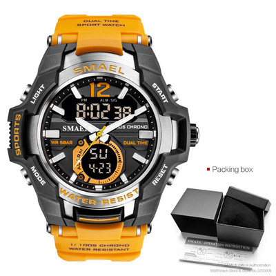 SMAEL Dual Time vojni sportski sat za muškarce Svjetleći vodootporni Quart digitalni ručni sat Budilica LED pozadinsko osvjetljenje Kalendar 1805