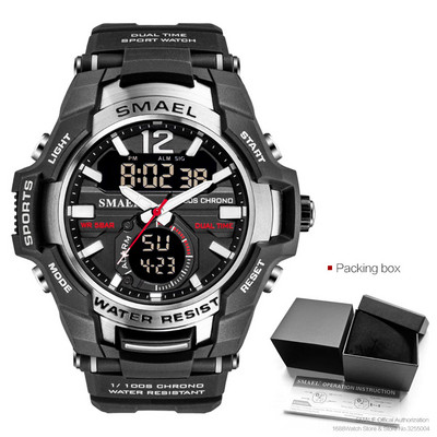 SMAEL Dual Time vojni sportski sat za muškarce Svjetleći vodootporni Quart digitalni ručni sat Budilica LED pozadinsko osvjetljenje Kalendar 1805