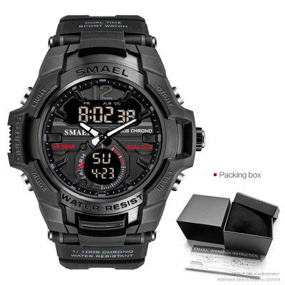 SMAEL Dual Time vojni sportski sat za muškarce Svjetleći vodootporni Quart digitalni ručni sat Budilica LED pozadinsko osvjetljenje Kalendar 1805