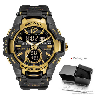 SMAEL Dual Time vojni sportski sat za muškarce Svjetleći vodootporni Quart digitalni ručni sat Budilica LED pozadinsko osvjetljenje Kalendar 1805