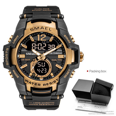 SMAEL Dual Time vojni sportski sat za muškarce Svjetleći vodootporni Quart digitalni ručni sat Budilica LED pozadinsko osvjetljenje Kalendar 1805