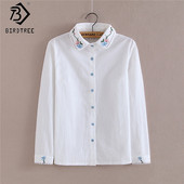 Gornje bluze Bijele košulje Mori djevojke Korejske ženske bluze Preppy 2017 Jesen Kawaii Ženske košulje s cvjetnim vezom T78616A