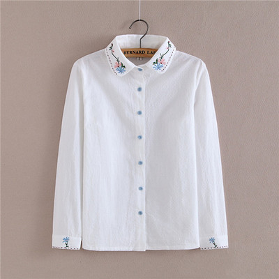 Gornje bluze Bijele košulje Mori djevojke Korejske ženske bluze Preppy 2017 Jesen Kawaii Ženske košulje s cvjetnim vezom T78616A