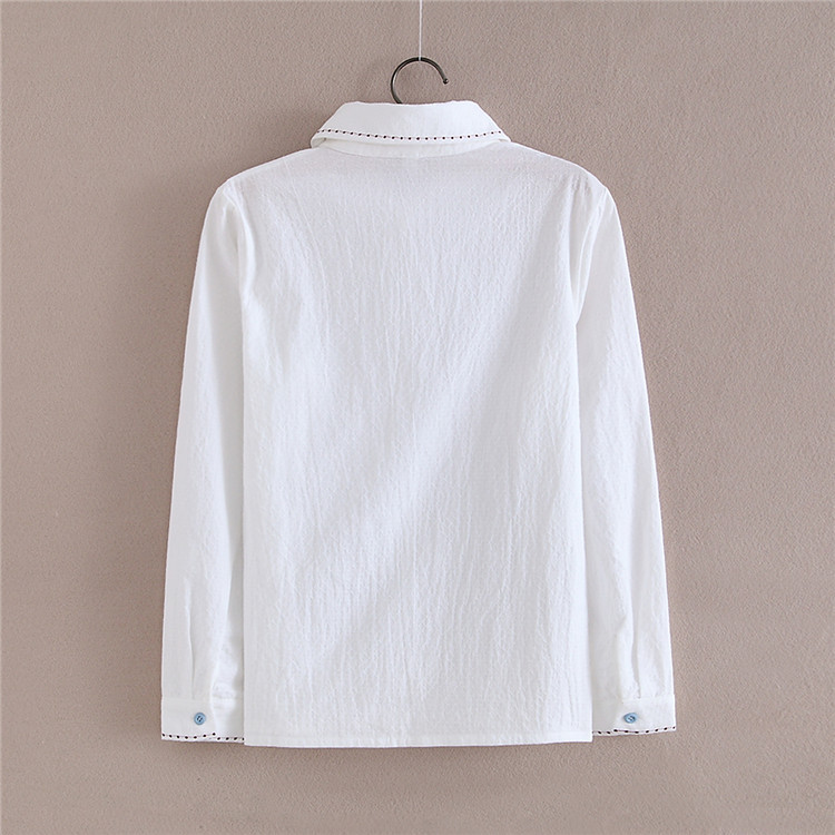 Gornje bluze Bijele košulje Mori djevojke Korejske ženske bluze Preppy 2017 Jesen Kawaii Ženske košulje s cvjetnim vezom T78616A