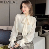 OCEANLOVE šifoninės palaidinės, moteriškos lankeliai, suvarstyti, madingi solidūs marškiniai Elegantiški biuro moteriški pavasario rudeniniai blusai, pleiskanojanti rankovė 19337 m.